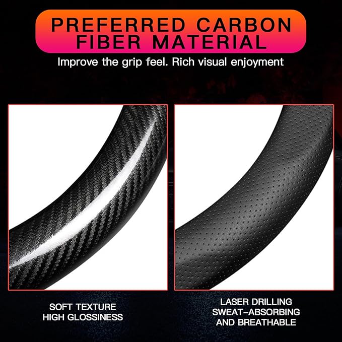 Pack-1 Car Breathable Steering Wheel Cover, Carbon Fiber Wear-Resistant Steering Wheel Sleeve, Non-Slip Steering Wheel Protector, Universal Steering Wheel Set, for Most Cars (Black #D-Shaped)