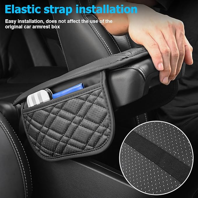 Mandark Car Center Console Cover, 2PCS Leather Vehicle Arm Rest Cushion with 2 Storage Bags, Automotive Armrest Interior Seat Box Pad Accessories, Universal for SUV, Sedan, Truck (Beige)