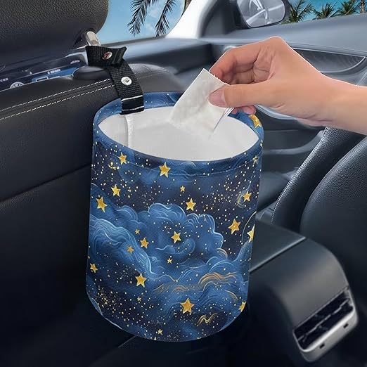 Blue Star Car Carbage Bag Hanging Cute Car Trash Bag with Leak Proof Inside Liner and Hanging Strap Road Trip Must Haves for Kids