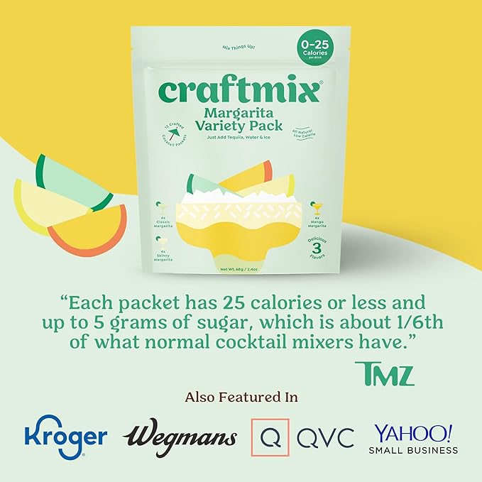 Craftmix Margarita Variety Pack Cocktail & Mocktail Drink Mixer, Skinny Mixes - Water Flavoring Packets - Made With Real Fruit - Vegan, Low-Carb, Low-Sugar, Non-GMO, Dairy Free, Gluten Free, 24 Pack