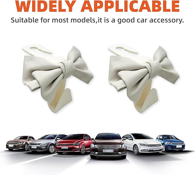 2PCS Car Seat Headrest Hooks, Cute Bow Shaped Car Purse Hook, Backseat Storage Hooks for Purses, Coats, Car Accessories (white)