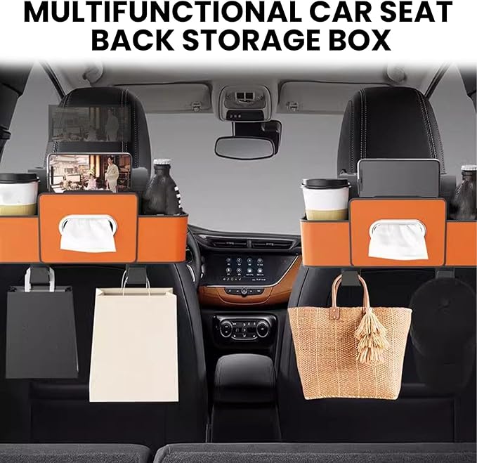 2026 Multifunctional Car Organizers and Storage Box with Drink Cup Holder Tissue Box, Backseat Organizers Hanging Storage for Hold Phone,Snacks, Drinks, Handbag, Most Vehicles (Beige-1)
