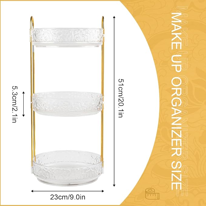 Fangoo 3 Tiers Clear Rotating Makeup Organizer for Vanity, 360 Spinning Skincare Organizers for Dresser Perfume Holder Large Skincare Make Up Storage Cosmetic Organizer for Bathroom Countertop