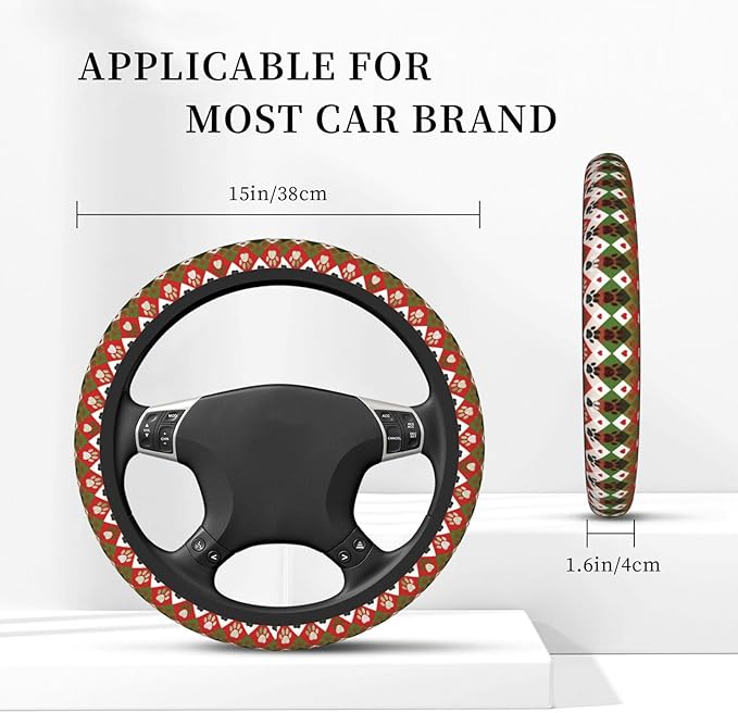 Elastic Steering Wheel Cover, Christmas Animal Paw Prints Universal 15 Inch Non-Slip Breathable Steering Wheel Protector, Car Accessories Fit Auto, Suvs, Truck, Sedans