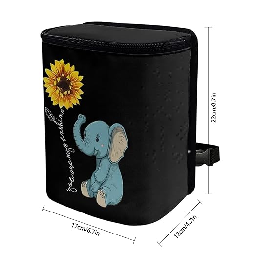 DISNIMO Sunflower Car Trash Can Easy-to-Install Car Accessory Interior, Cartoon Elephant Leak-Proof Car Garbage Can Bin Organizer Storage Bag for The Back Seat of Any Cars, Sedans, SUVs & Trucks