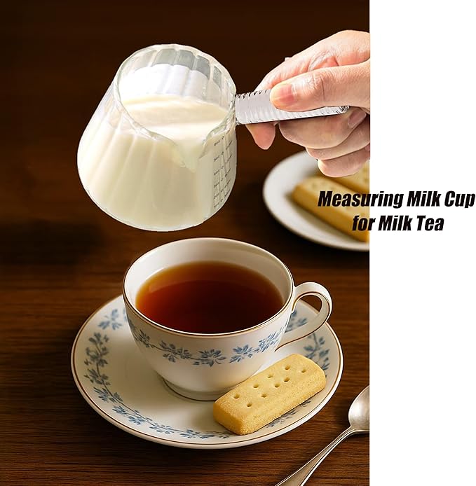 FANTESTICRYAN 6OZ Measuring Cup, Ribbed Borosilicate Glass Espresso Cup, V-Shaped Spout Drain Espresso Double Shots, Coffee Milk Tea Accessories (Clear, Glass Handle)