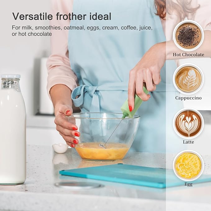 Portable Coffee Frother by ELMWAY, Battery Operated Electric Whisk, Mini Milk Frother Handled for Coffee, Latte, Matcha and Protein Powder - Green