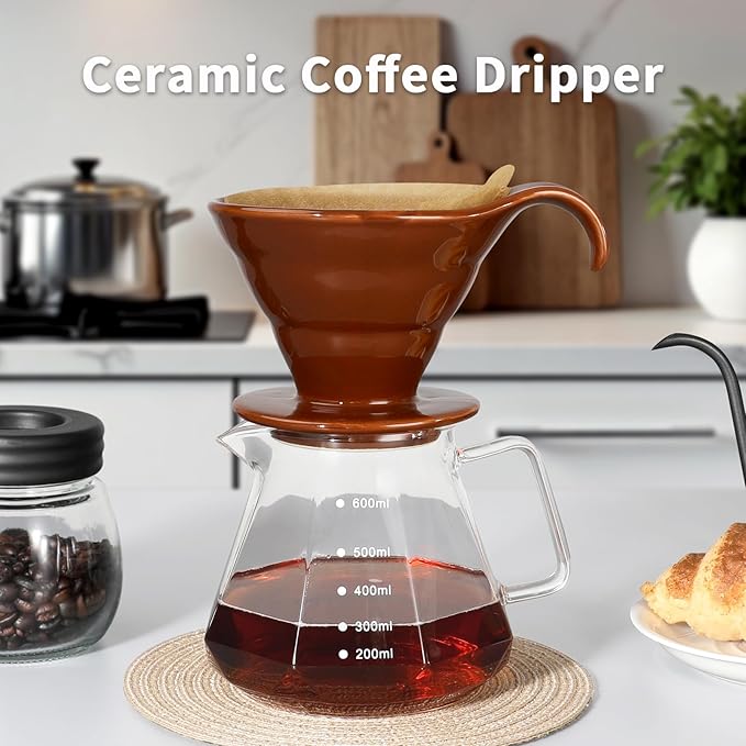 Mongdio Pour Over, Ceramic Coffee Pour Over, Reusable Porcelain Portable Pour Over Coffee Maker with 40pcs Paper Filter, For Home,Coffee