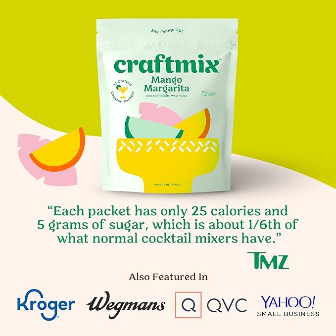 Craftmix Mango Margarita Cocktail & Mocktail Drink Mixer, Skinny Mixes - Water Flavoring Packets - Made With Real Fruit - Vegan, Low-Carb, Low-Sugar, Non-GMO, Dairy Free, Gluten Free, 24 Pack