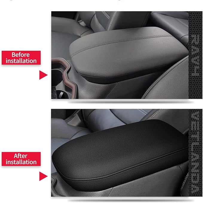 AOMSAZTO Console Covers for 2019 2020 2021 2022 2023 2024 2025 Toyota RAV4 Armrest Covers for Toyota RAV 4 Black with Black Stiches