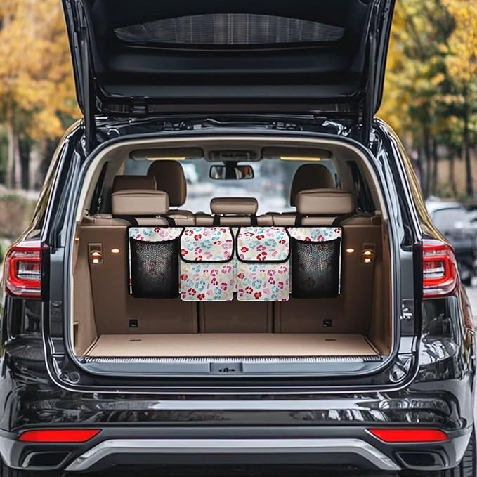 Colorful Leopard Backseat Car Organizer, Durable Trunk Organizer with 4 Pockets & Buckle Straps, Waterproof Hanging Automotive Storage Bag for SUV Van Sedan When Trip