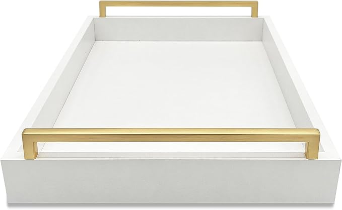 Faux Leather Rectangular Tray, Snow White, 15"W x 11"L x 2"H