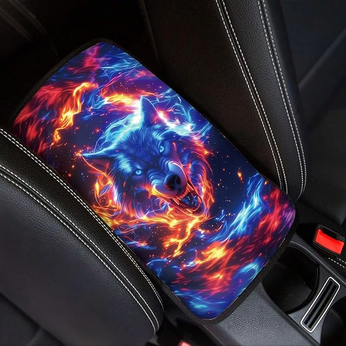 Fashion Wolf Car Console Covers Soft Arm Rest Cover Car Easy to Install Protect from Pet Claws Universal Cars Interior Accessories Cars Arm Rest Cover