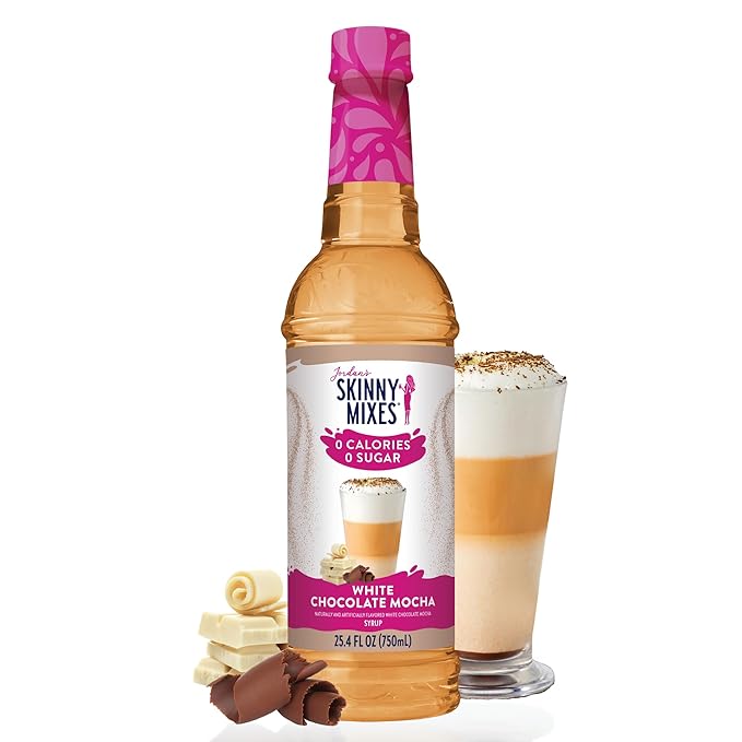 Jordan's Skinny Mixes Syrups Sugar Free Coffee Syrup, White Chocolate Mocha Flavor Mix, Zero Calorie Flavoring for Chai Latte, Protein Shake, Cocktail & More, Gluten Free, Keto Friendly, 25.4 Fl Oz, 1 Pack