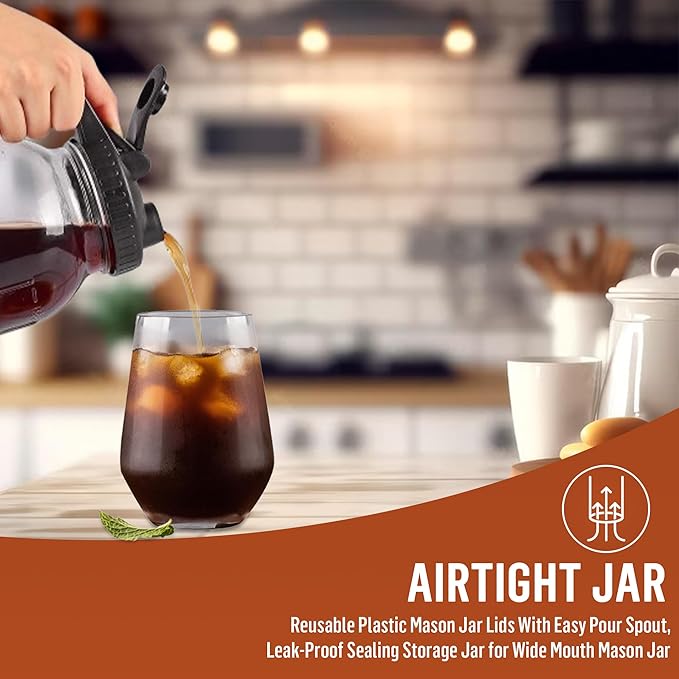 Glass Cold Brew Coffee Maker – 64 oz (2 Quart / 1.9 Liter) – Mason Jar Iced Coffee Pitcher, Durable Glass, with Stainless Steel filter, leak proof wide mouth lid and handle