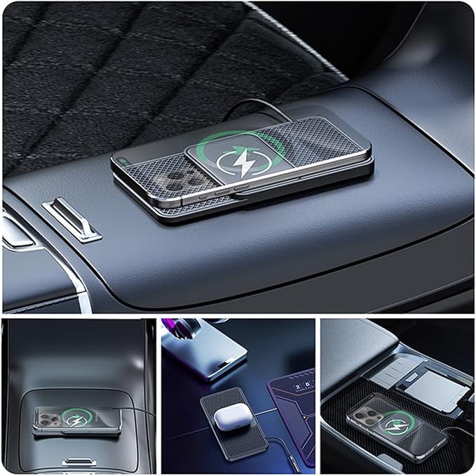 Wireless Car Phone Charger for Chrysler Pacifica Pacifica Plug-in Hybrid, Type C/USB 20W Fast Charging Pad, Non-Slip Charging Station for Travel Home Office Desk, Lightweight,Type-C