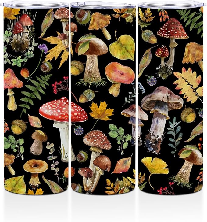 Mushroom Gifts, 20 Oz Straight Skinny Tumblers, Stainless Steel Tumbler, Double Wall Vacuum Travel Mug, Mushroom Stuff Animal Coffee Cup, Insulated Coffee Mug Thermal Cup for Home, Office, Outdoor