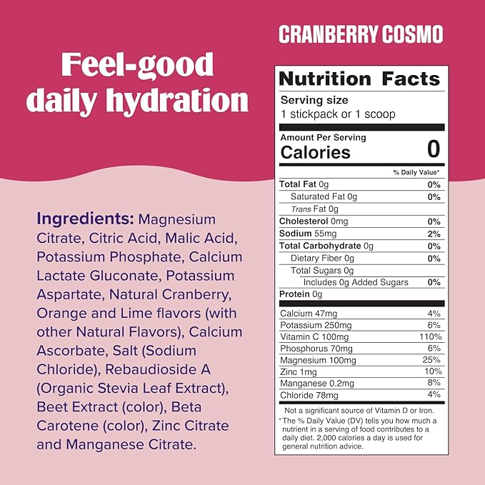 Ultima Replenisher Daily Electrolyte Powder – Cranberry Cosmo, 16 Stickpacks – Zero Sugar Hydration Packets with 6 Key Electrolytes and Trace Minerals – Sugar Free & Keto Friendly Drink Mix