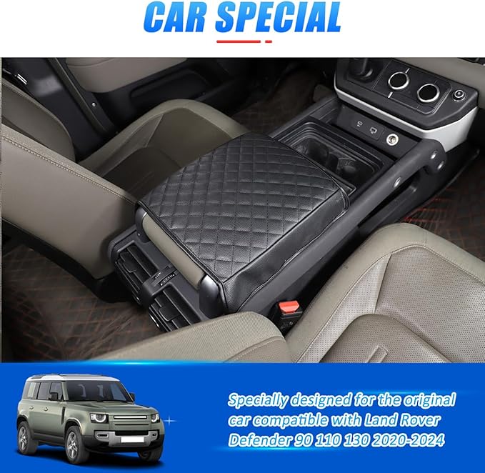 Car Center Console Pad for Land Rover Defender 90 110 130 2020-2025 Car Armrest Cover Leather Cushion Waterproof Auto Armrest Seat Box Protector Accessories (Black)