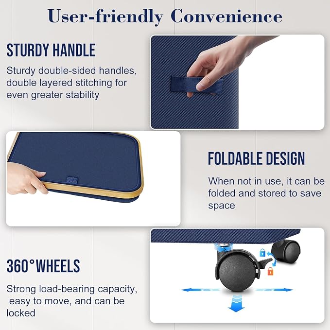 Laundry Hamper with Wheels and Lid,Foldable Rolling Laundry Basket Dirty Clothes Hamper,Oxford Fabric Storage Organizer for Bedroom, Dorm, Laundry Room (Blue, 110 L)