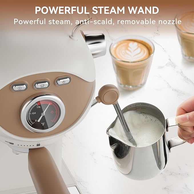 Espresso Machine 20 Bar, Compact Coffee Maker with Milk Frother Steam Wand Professional Espresso Coffee Machine with Removable Water Tank, Latte Cappuccino Machine for Home Office Use