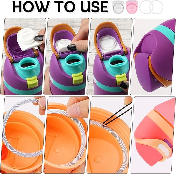 2 Sets Replacement Stopper and O Ring Gasket Compatible with Owala FreeSip 24oz 32oz,Water Bottle Lid Insert Cap Rubber Seal Parts for Owala 16/19/24/32/40oz Mouthpiece Accessories F9