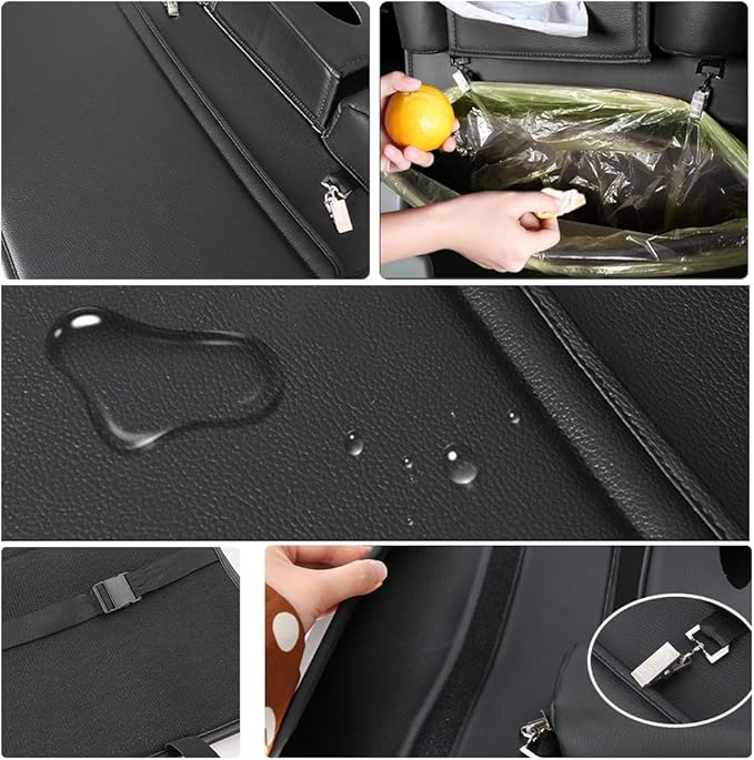 1PCS Car Backseat Organizer Seat Back Protectors Kick Mats, PU Leather Car Storage Organizer Hanging Bag with Car Tissue Holder Kids Toys Storage Car Accessories (Black Red)