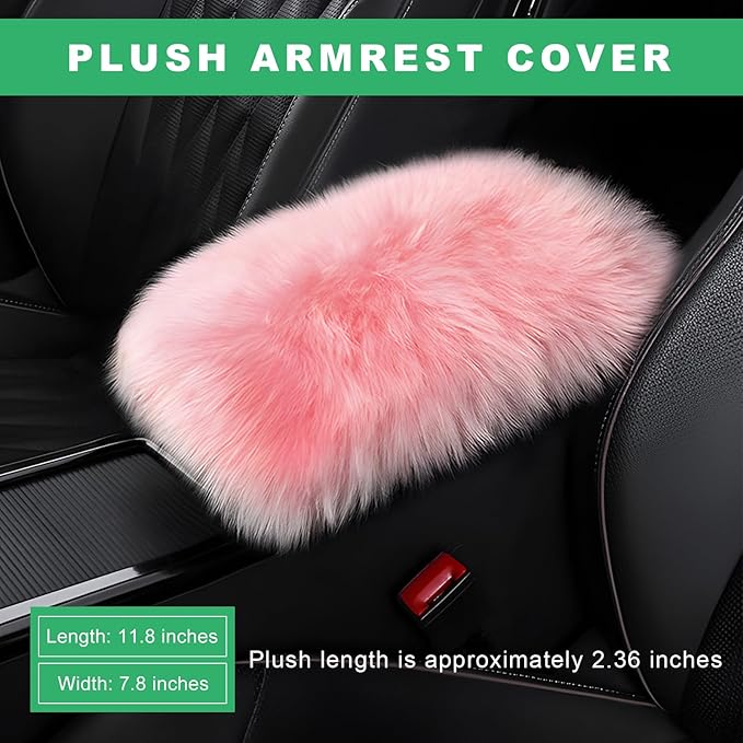 Furry Car Center Console Cover Pad, 11.8"×7.9" Auto Fluffy Plush Center Armrest Protective Cover, Comfortable Fuzzy Armrest Seat Box Protector Cushion for Cars Trucks SUVs (Light Pink)