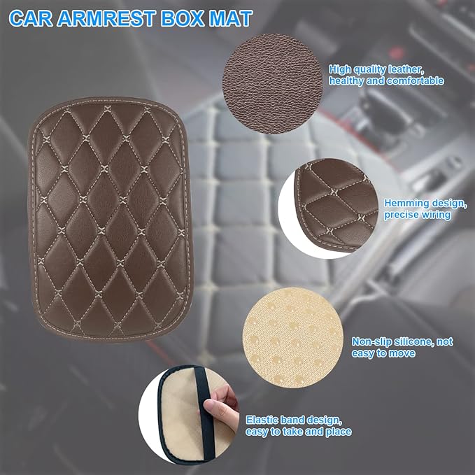 Auto Center Console Cushion Pad, Universal Waterproof Armrest Box Protection Pad/Cover Fit for Cars, Vehicles, SUVs, Comfort, Car Interior Accessories for Men Women (Brown/Beige)