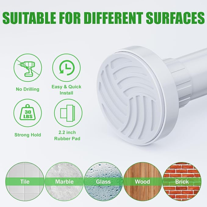 Ausemku Shower Curtain Rod 32-50 Inch Adjustable - 1 Inch Diameter Heavy Duty No drill Spring Tension Shower Rod, Non-Slip Rustproof Telescopic Rod for Bathroom, White
