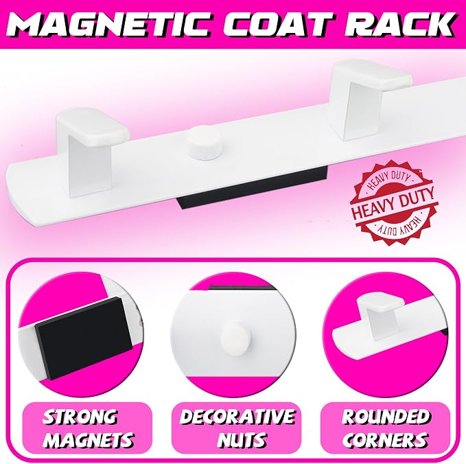 ULIBERMAGNET Magnetic Hooks,Heavy Duty Coat Magnetic Rack,Strong Rubber Magnetic Hanger for Refrigerator,Metal Cabinet,Hanging Coat, Towel, Bag, Backpack(White/4 Hooks)
