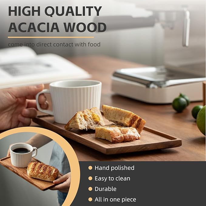Mini Wooden Serving Platter, Small Wood Serving Tray for Tea/Coffee (Acacia Wood, M)