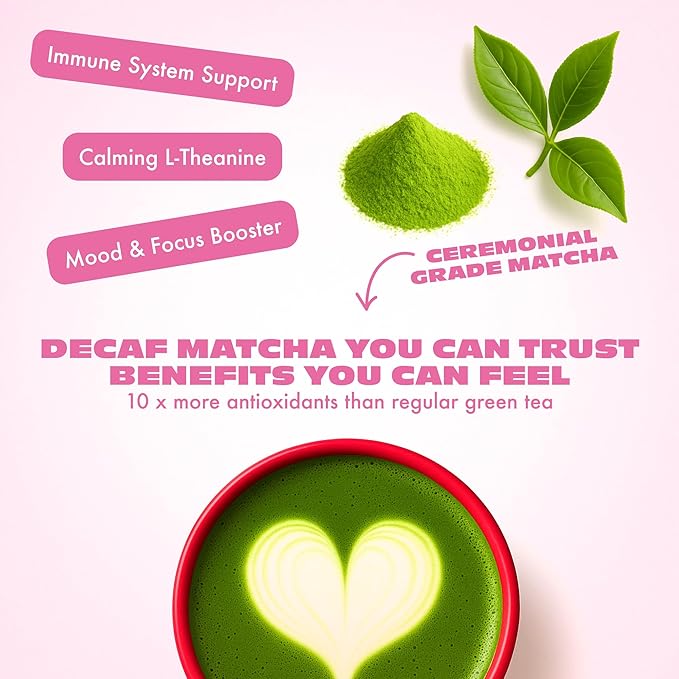 Caff Off Decaf Strawberry Matcha Green Tea Powder From Japan – 3.52 oz / 100 g – Ceremonial Grade & Sugar-Free – No Fillers or Milk Powders – Naturally Decaffeinated Without Chemicals – Tested for Heavy Metals – First Harvest, Shade-Grown & Caffeine-Fr...