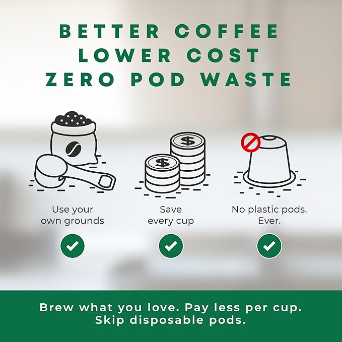 Savepod Coffee Pod Maker – Lite Reusable Pod Maker Kit Includes Universal Ring, Stainless Steel Scoop, 50 Compostable Filters & Manual PodMaker for Keurig Coffee Maker, Easy Daily Coffee Refill