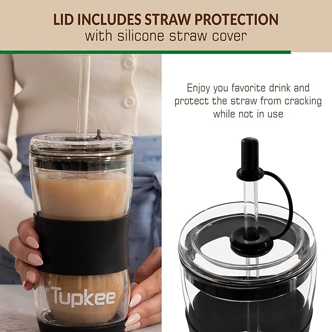 Tumbler Replacement Straw Lid - For Hand Blown Glass Travel Mug, 20-Ounce, Black
