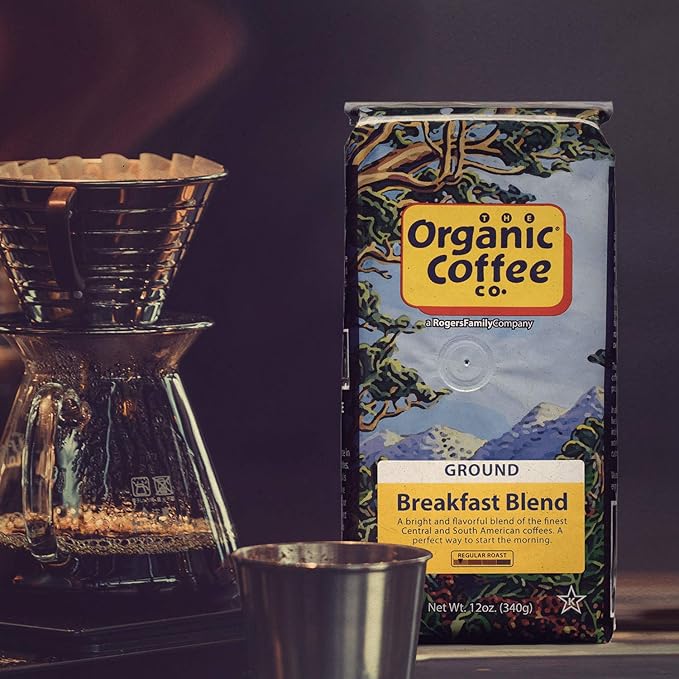 Organic Coffee Co. Breakfast Blend Ground Coffee 12 Ounce Medium Light Roast USDA Organic