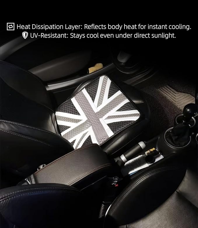 Universal British Flag Car Seat Cushion for MINI Cooper Compatible w/Clubman Countryman Cooper S J01 J05 U25 R/F Series Cooling Pad & Memory Foam (Grey)