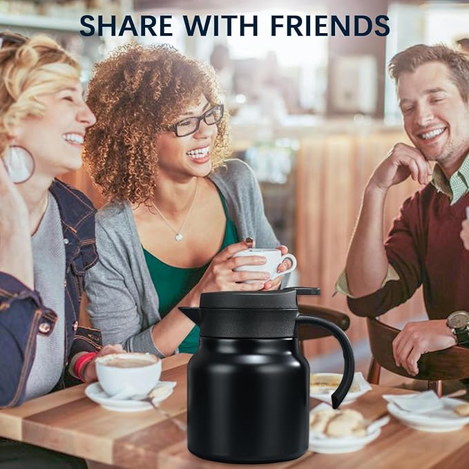 27 oz Single Stainless Steel Thermal Coffee Carafe, Double Wall Vacuum Insulated Creamer Container, Beverage Dispenser for Milk and Hot Chocolate, Tea Pot. (Black)