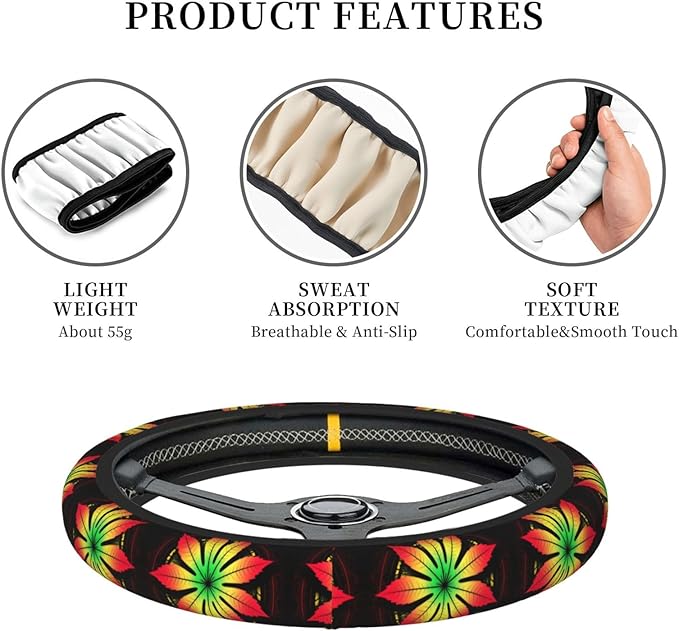 Weed Neoprene Steering Wheel Covers Women Men Car Accessories, Universal 15 Inch Fit Auto, Suvs, Truck