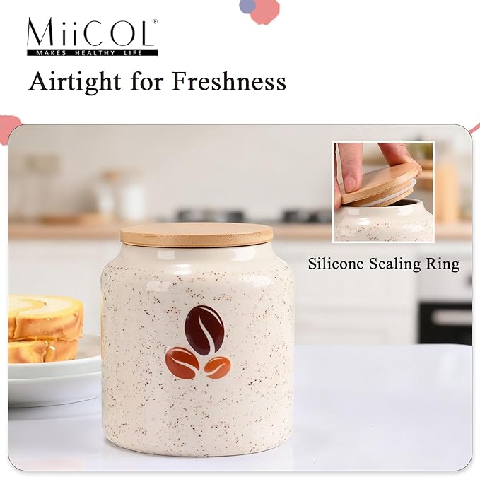 Miicol Ceramic Storage Canister, Coffee Canister with Airtight Lid, Round Food Storage Container, Kitchen Storage Jar for Coffee Bean, Flour, Sugar, Pasta, Spices, 20 fl.oz