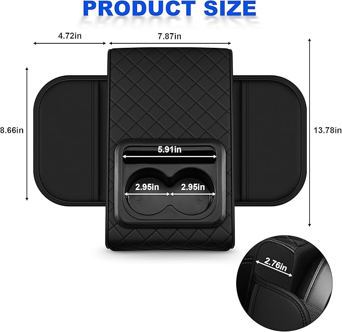 Center Console Cover Leather Armrest Cover Fit for Nissan Rogue 2008-2020 Middle Console Cushion with Storage Box&Cup Holder & Phone Slot(Black)
