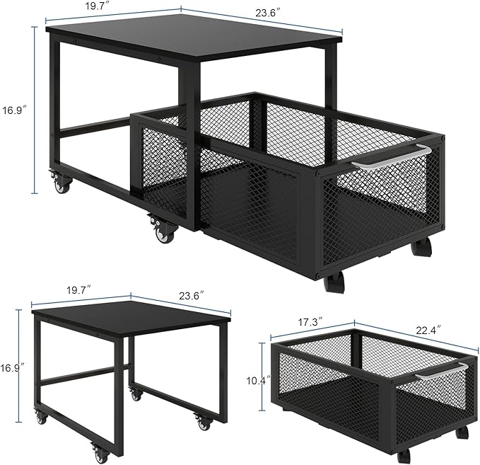 PUNCIA 19.7x23.6in Mini Fridge Stand with Large Capicity Storage Sturdy Refrigerator Table with Lockable Wheels Rolling Fridge Cart Heavy Duty Appliance Platform for Dorm, Apartment,Office, Bedroom