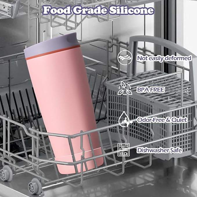 2pcs Silicone Boot for Owala SmoothSip Slider Coffee Tumbler 20oz 12oz, Anti-Slip Sleeve for Travel Coffee Mug, Protective Accessories for Owala BPA Free (Sugar High Pink)
