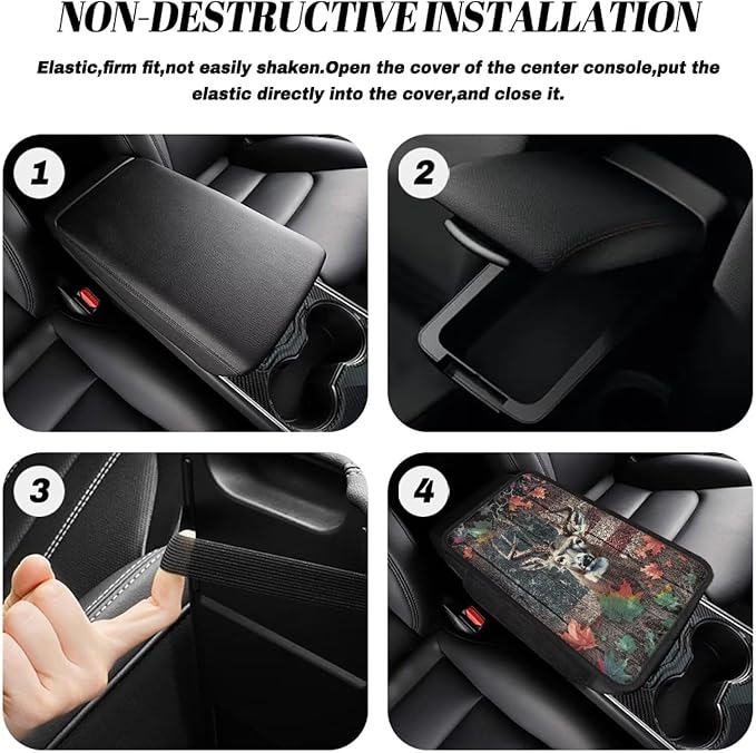 Deer Flag Leaf Print Car Center Console Cover Soft Armrest Seat Box Cover Protector Wear-Resistan Vehicle Armrest Cover Pad Car Armrest Cover Cushion with 2 Storage Bags