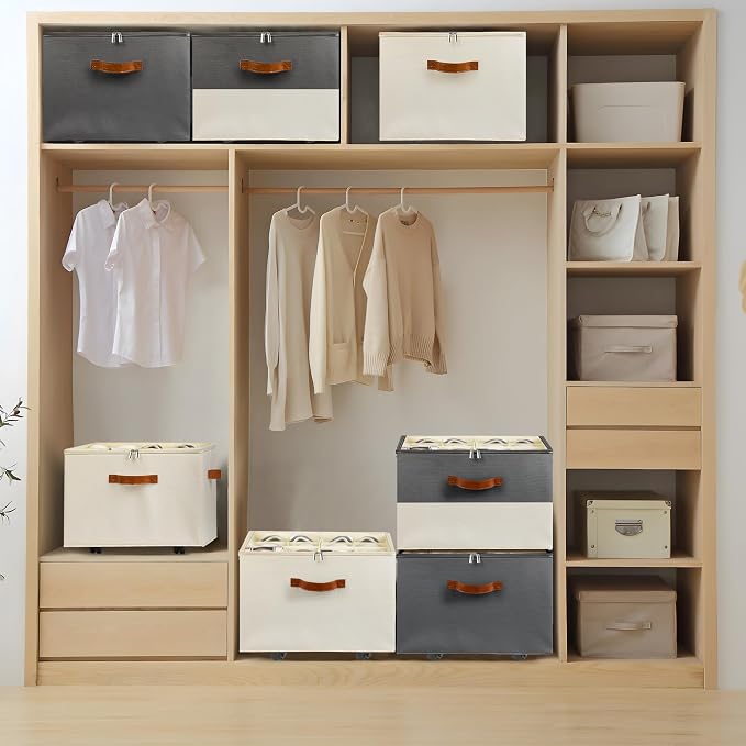Foyego Shoe Organizer for Closet, Shoe Storage Organizer with Wheels and Adjustable Dividers, Stackable Shoe Storage Box with Clear Cover, Foldable Closet Shoe Organizer Fits up to 16-32 Pairs, Gray