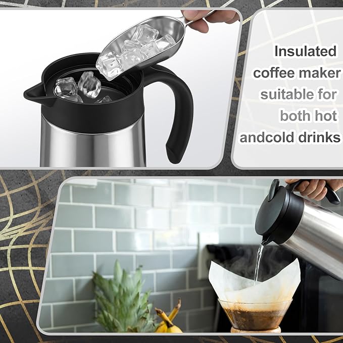 2 Pcs 27oz Thermal Coffee Carafe Stainless Steel Coffee Pot for Keeping Hot/cold Insulated Double Walled Vacuum Tea Pot with Press Button Drink Beverage Dispenser for Milk Tea(Silver)