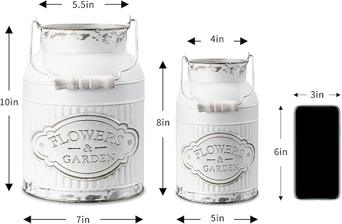 APSOONSELL French Country Decor Rustic Farmhouse Kitchen Decor Galvanized Bucket Decorative Metal Flower Vase Vintage Milk Can Jug for Bathroom, Sparklers for Weddings