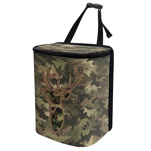 Camo Deer Car Trash Can with Lid and Zipper Green Foldable Trash Bin for Car Interior Accessories Multipurpose Garbage Can Bags Storage Organizer