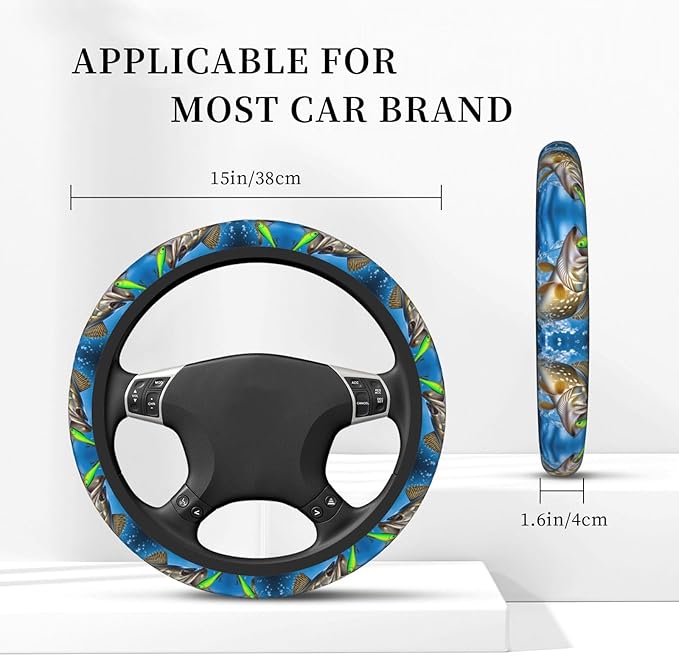 Walleye Fish Take The Bait Car Steering Wheel Cover, 15 Inch Steering Wheel Cover Stylish Decor for Most Cars