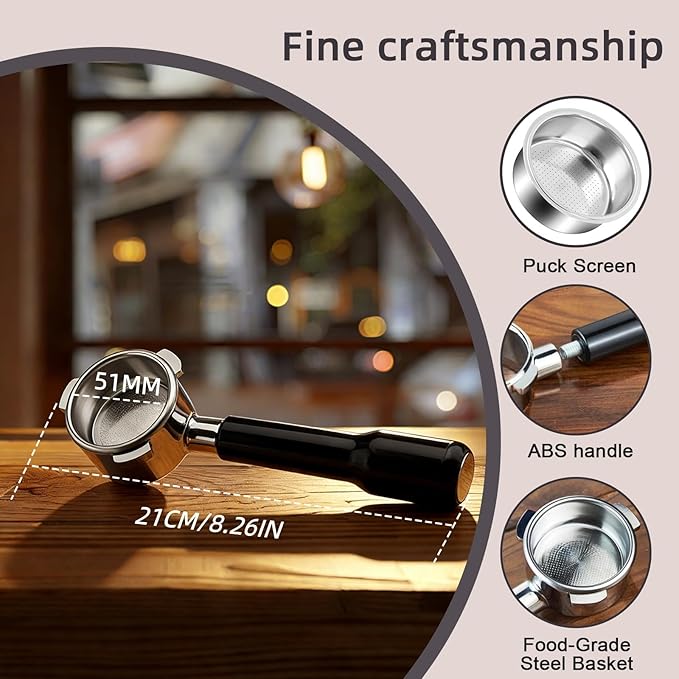 NKU 51mm Bottomless Portafilter 3 Ears with Puck Screen & Filter Basket, Anodized Aluminum Handle, Fits CASABREWS CM5418 & 3700 Series Espresso Machines